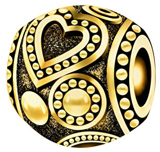Andante-Stones Vintage Kollektion - 14K Gold Antique Bead Charm in Fassform mit Herzen-Gravur - Element Kugel für European Beads + Organzasäckchen