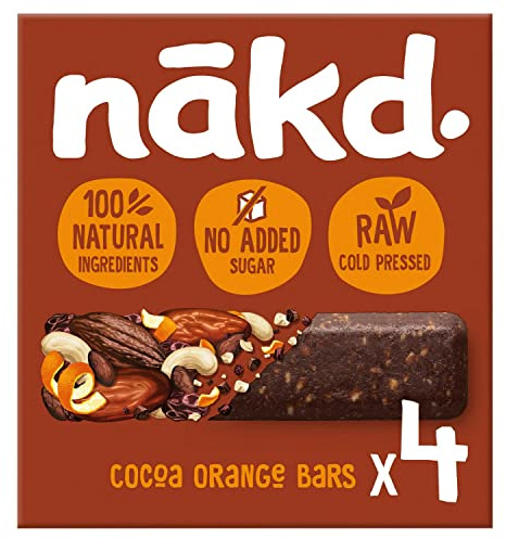 Nakd Cocoa Orange Fruit and Nut Bar Pack of 4, 140g