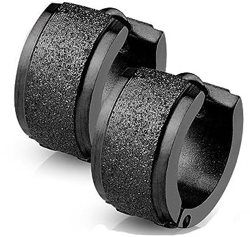 Bungsa Creolen sandgestrahlt 7mm breit Schwarz aus Edelstahl Unisex