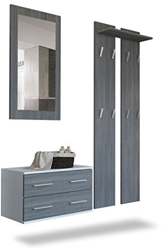 Vladon Garderobenset Garderobe Kioto, Made in Germany, Korpus in Weiß matt/Front in Avola-Anthrazit