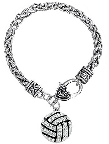 TEAMER Bracciale sportivo smaltato Collana, cristallo, con pallavolo, chiusura a moschettone, gioielli da tifoso (bracciale pallavolo)