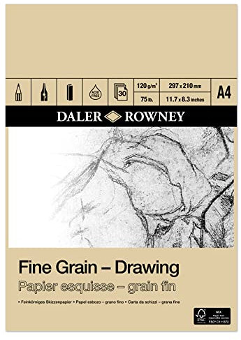 Daler Rowney Fine Grain Cartridge Bloc Dibujo Fino Encolado Retrato A4 120G 30 hojas