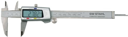 SW-Stahl 72350L Digital-Messschieber 150 mm - Rostfreie Schieblehre | Inklusive Tiefenmaß und Kunststoffkassette, digitale Anzeige mit 0,01 mm Genauigkeit, umschaltbar in mm oder Inch