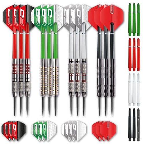 Red Dragon Steel Dartpfeile – Profi Steeldarts Set mit Metallspitze – 12 x Steel Darts Pfeile mit Flights und Schäfte