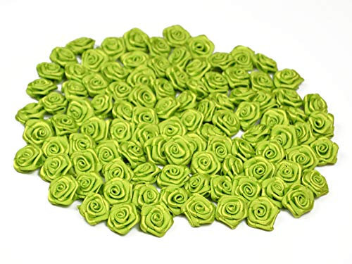 Rosen 15 mm x 20 Stück Satinrosen Aufnäher Deko Blumen Röschen zum Basteln Haarschmuck kleine Rosenköpfe Farbe: maigrün/lindgrün 550