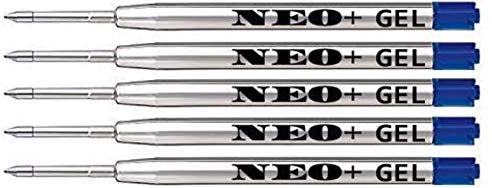 Quality Ballpoint Gel Metal Pen Refills, 5 Pieces, Fine Point 0.5mm, Blue Gel Ink. Compatible with Parker Ball Pen (5 x Blue Gel Ink)