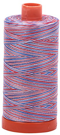 Aurifil Mako - Filo da ricamo in cotone, 50 W, 50 m, variegato rosso/bianco/blu