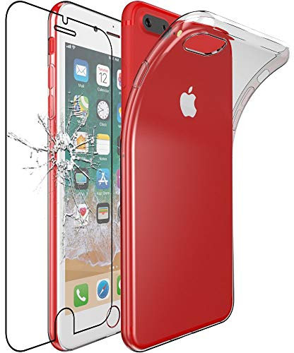 ebestStar - Coque pour iPhone 7 Plus, iPhone 8 Plus Apple, Etui Protection Silicone Transparent Antichoc, Souple Slim, Transparent + Verre Trempé