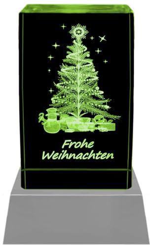 Kaltner Präsente Stimmungslicht - Das perfekte Geschenk: LED Kerze/Kristall Glasblock / 3D-Laser-Gravur Weihnachtsbaum, Weihnachtsbeleuchtung, LED Weihnachtsdeko Innen/Frohe Weihnachten