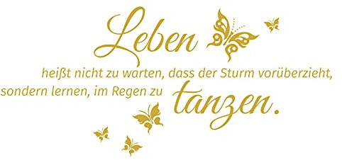 Grandora Wandtattoo Spruch Leben heißt + Schmetterlinge I Gold (BxH) 100 x 46 cm I Wandsticker Wandaufkleber Aufkleber Wohnzimmer Flur Diele Schlafzimmer W996