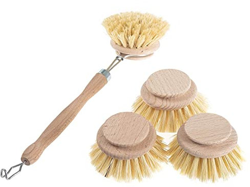 SIDCO Spülbürste Holz 5er Set Holzspülbürste mit 4 Wechselköpfe Holzbürste Topfbürste