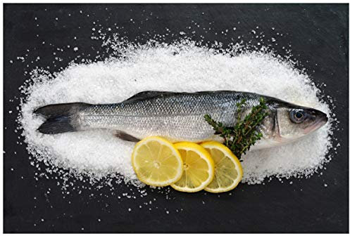 Wallario Premium XXL-Vliestapete Fischmenü - Frischer Fisch auf Salz mit Zitronen - Fototapete Größe: 400 x 267 cm