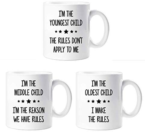 60 Second Makeover Limited Rules Mug Set I'm The Youngest I'm in The Middle I'm The Oldest Sibling Rivalry Present Mugs