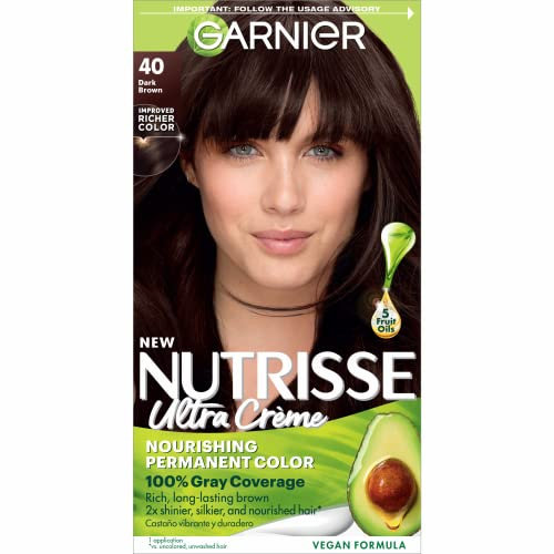 Garnier Nutrisse Nourishing Hair Color Creme, 40 Marrón oscuro (chocolate oscuro) (el embalaje puede variar)