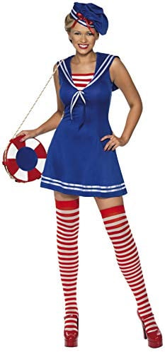 Smiffys, Damen Süße Matrosin Kostüm, Kleid, Barett und Strümpfe, Größe: M, 33074