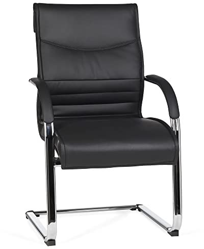 AMSTYLE Freischwinger Besucherstuhl Bezug Kunst-Leder Schwarz, Design Schwingstuhl mit Armlehnen, Meetingstuhl ergonomisch mit Kippschutz, Konferenzstuhl feststehend