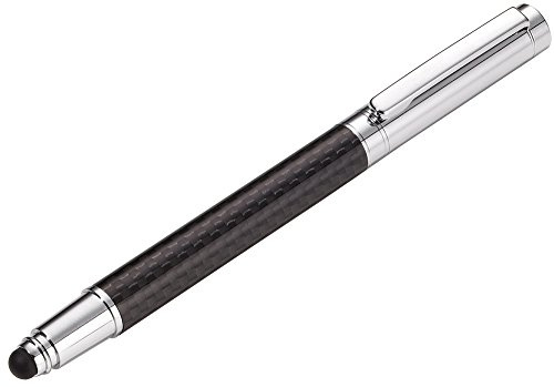 Troika Fineliner und Stylus für Touchscreens, schwarze Mine (Made in Germany), Carbon-Schaft, Metall, glänzend, Carbon-Optik/silber