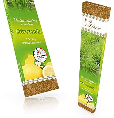 LUXflair Riesige Garten Räucherstäbchen Citronella, bis zu 3h Glimmdauer pro Stück, 20 Stück, Alternative zur Zitronella Gartenfackel oder Lampenöl