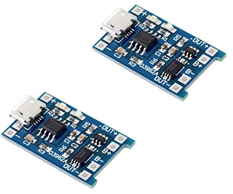 Enhanced Dual Function Micro-USB Powered 5V 1A 1S LiPo Battery Charger TP4056 Module with Internal DW01A Battery Protection IC (2 Pack) by Envistia Mall