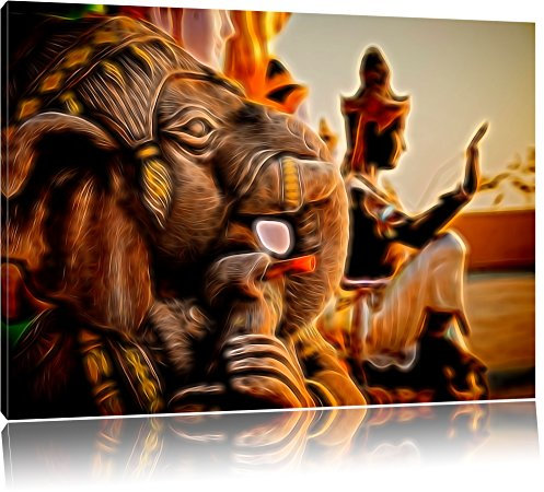 Pixxprint Ganesha traditionelle thailändische Gottheit, Größe: 60x40cm, Leinwandbild, fertig gespannt, Wandbild, Dekoration, Kunstdruck, kein Poster