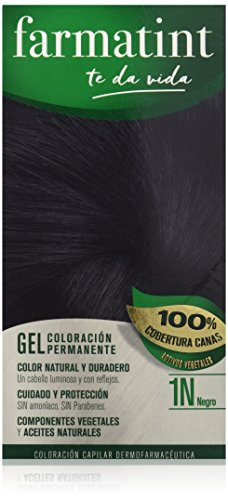 Farmatint Gel 1N Negro | Color Natural y Duradero | Componentes Vegetales y Aceites Naturales | sin Amoníaco | sin Parabenos | Dermatológicamente Testado, 135ml