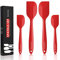 FloweryOcean 4 Silikon Spatel Hitzebeständig Spatulas BPA Frei Silikon Teigschaber Set Nicht-Stick,Einem Kern Edelstahl und Nahtloses Einteiliges Design Spachtel für Küche, Backen und Kochen (Rot)