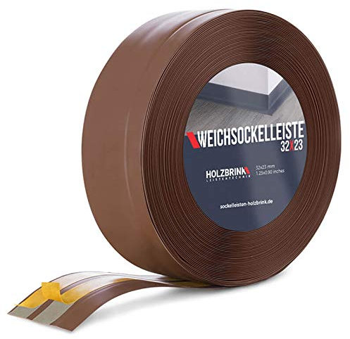 HOLZBRINK Plinthe souple autoadhésive 32x23mm, 20 m | Plinthe PVC pour finition plan de travail, meubles cuisine | Lame PVC adhesive | Couleur : chocolat