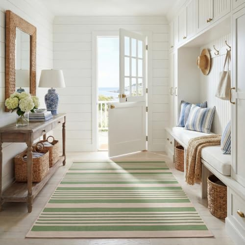 SAFAVIEH Geometrisch Teppich für Wohnzimmer, Esszimmer, Schlafzimmer - Courtyard Collection, Kurzer Flor, Grün und Beige, 122 X 170 cm