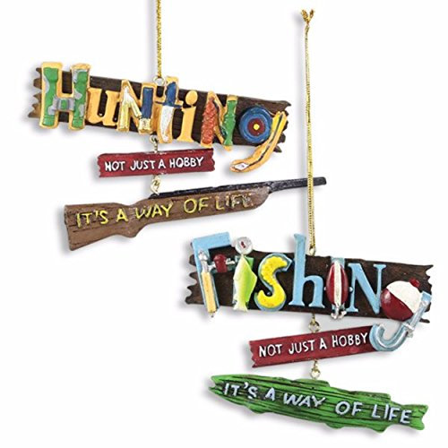 Kurt Adler Angeln und Jagd Zum Aufhängen Icon Worte Ornament Set von 2
