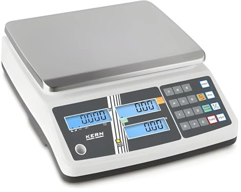 KERN Serie RPB Preisrechnende Waage mit Speicherplätzen für Artikelpreise, 3kg/6kg Wägebereich, 1g/2g Ablesbarkeit, 283mm x 318mm x 100.3mm