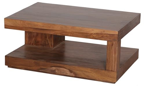 FineBuy Couchtisch Massiv-Holz 90 cm Design Wohnzimmer-Tisch dunkel-braun Landhaus-Stil Beistelltisch Farbe wählbar