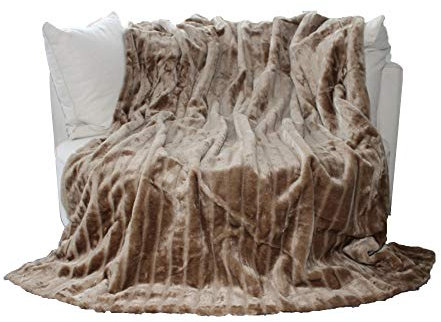 Brandsseller Felldecke 180 x 220 cm Hochwertige Kuscheldecke Sofa Decke Wohndecke Tagesdecke Flauschiges Kunstfell Hellbraun