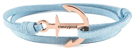classygood. Anker Armband Classy Bracelet Edelstahl silber & roségold, Leder-Band hellblau für Damen/Herren (Roségold)