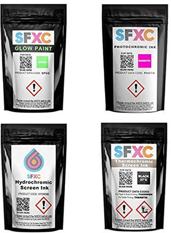 Confezione prova di inchiostro per serigrafia, termocromatico, fotocromatico, idrocromatico e fotoluminescente