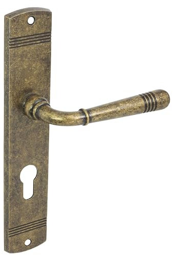 Domino Türgriff 72 Drückergarnitur PZ - Profilzylinder Set Türklinke für Zimmertür, Bürotür, Kellertür & Innentür L-Form Türdrücker-Set aus Znal Bronze Antik Türdrückergarnitur LOFT M75