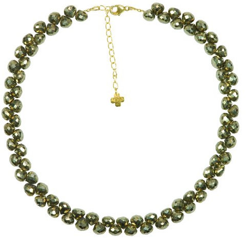 Edelstein Kette Pyrit, Tropfen, 925oo Silber vergoldet, ca. 43 - 48,5 cm