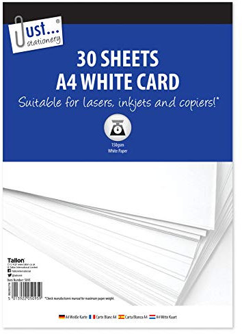 Just Stationery 30 feuilles de bristol Blanc A4