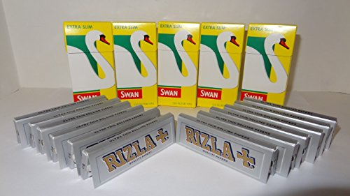 Swan Extra Slim Filters + Rizla/Zigzag/Swan/Ezee/Job Regular Combos sold by Trendz (5 Swan Extra Slim + 12 Rizla Silver)