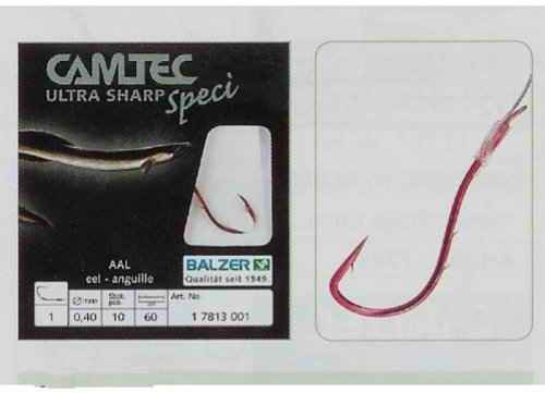 Balzer Camtec Aalhaken 60cm rot - 10 gebundene Angelhaken, Hakengröße/Schnurdurchmesser:Gr. 8/0.25mm