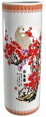 Red Lantern ORIENTAL FURNITURE 24 Inch Cherry Blossom Porcelain Umbrella Stand