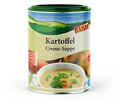 Asal Kartoffelcremesuppe 450 g für 5,6 Liter Suppe - leckere Suppe mit 78% Kartoffelflocken, einfach nur mit heißem Wasser aufgießen, eine schnelle Zwischenmahlzeit fürs Büro, auch als Eintopf mit Beilagen schmackhaft, gluten- und laktosefrei