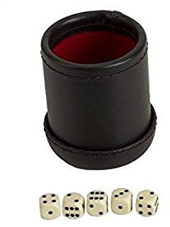 Deluxe Dice Cup Set with 5 Standard Dice – Leather-Style Shaker Cup for Board Games, Poker, Yahtzee & Table Games, 3.25 x 4 Portable Dice Rolling Cup
