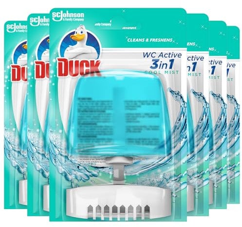 Duck Liquid Toilet Rim Block Holder and Refill Starter Kit, 3-in-1 Toilet Bowl Cleaner, Cool Mist, Pack of 6 (Each Kit Contains 1 x Holder + 1 x 55ml Refill)