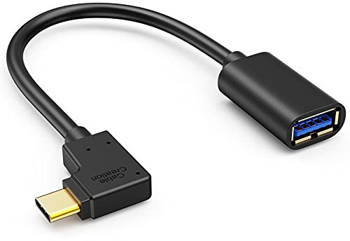 CableCreation Typ C auf USB 3.0 Adapter, 90 Grad USB C Stecker auf USB A Buchse OTG Kabeladapter, Kompatibel mit MacBook Pro, Samsung Note 8, Dell XPS 15 usw., 15cm / Schwarz