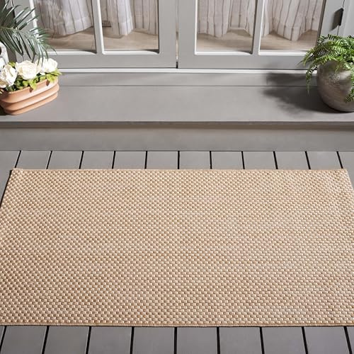 SAFAVIEH Washable Rug Outdoor Courtyard Collection - 2'7 x 5', Natural & Cream, Non-Shedding & Easy Cleaning, Ideal for Patio, Backyard, Mudroom (CY8521-03012)