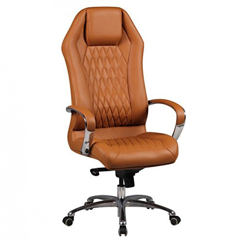 AMSTYLE Bürostuhl Monterey Echt-Leder Caramel Schreibtischstuhl XXL Polsterung Chefsessel hohe Rückenlehne mit Kopfstütze Design Drehstuhl Hartbodenrollen Drehsessel höhenverstellbar Wippfunktion