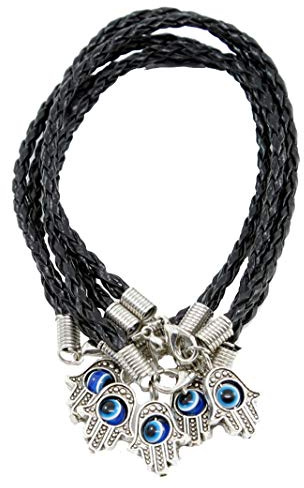 Lot 5 MAIN HAMSA contre MAUVAIS ŒIL Bracelet cordon NOIR Pendentif CHANCEUX