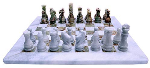 CBAM Schachbrett aus weißem Marmor und grünem Onyx weißem Marmor und grünem Onyx Chess Set Chessboard 40 cm