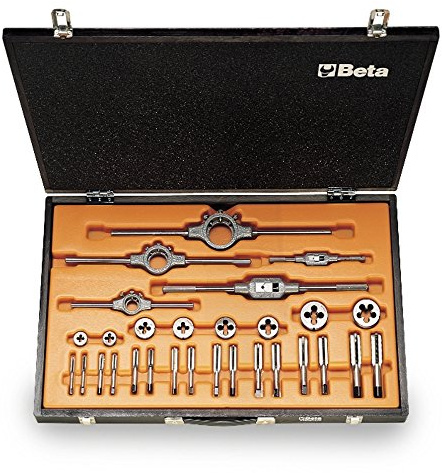Beta 446ASF/C29 - Assortimento di maschi e filiere con accessori in acciaio al cromo filettatura unf in cassetta di legno