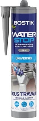 Bostik Waterstop – Membrane d'Étanchéité – Étanchéité Immédiate, Sans Primaire, Tous Matériaux – Réparation de Fuites, Infiltrations, Fissures – Résiste UV et Intempéries – Gris – Cartouche 290ml